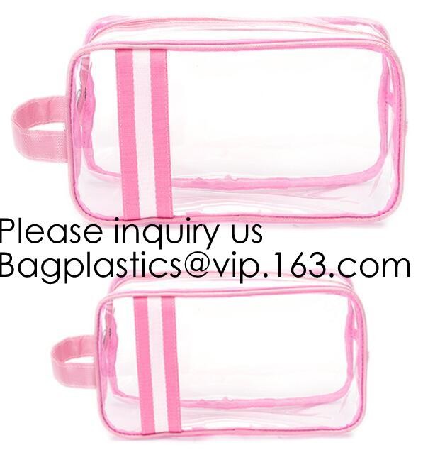 Clear Zipper Pouch with Strap Makeup Bag PVC Cosmetic Pouch,Printing Clear Zip lockk Cosmetic PVC Pouch, bagease, bagplast