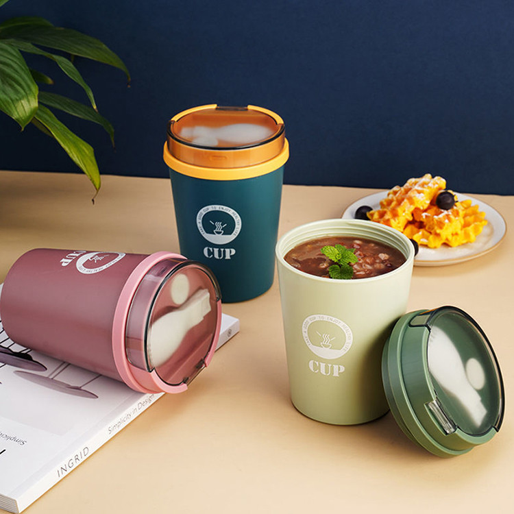 Microwave Heating Oatmeal Breakfast Cup Airtight Plastic Porridge Cup With Spoon
