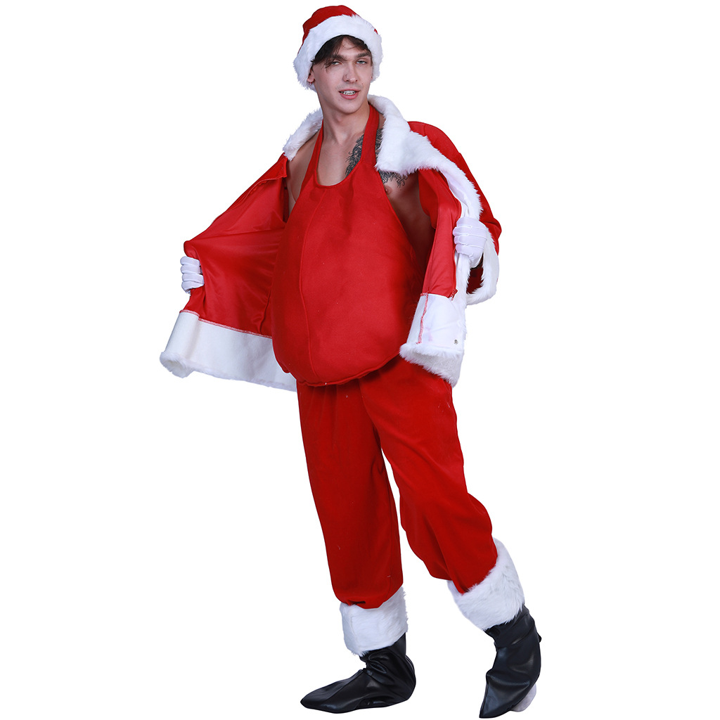Padded Tummy Santa Claus Costume Anime Person Funny Cosplay Suit for Christmas Party