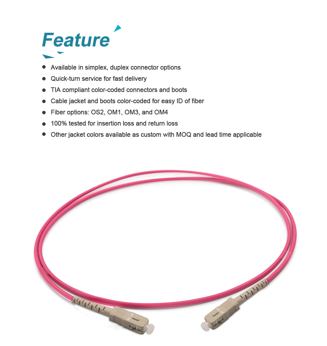 SC UPC To SC UPC OM4 Fiber Optic Patch Cable 1m / 5m Length