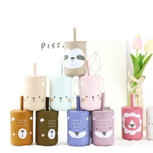 High Flexibility printing animals Silicone Kids  sippy Cup with straw - Capacity 200ml - Ideal for  Drinking