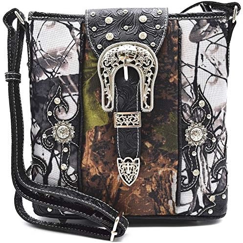 Camouflage Rhinestone Cross Pistol Buckle Western Crossbody Handbags Cowgirl Country Studded Purse Women Single Shoulder