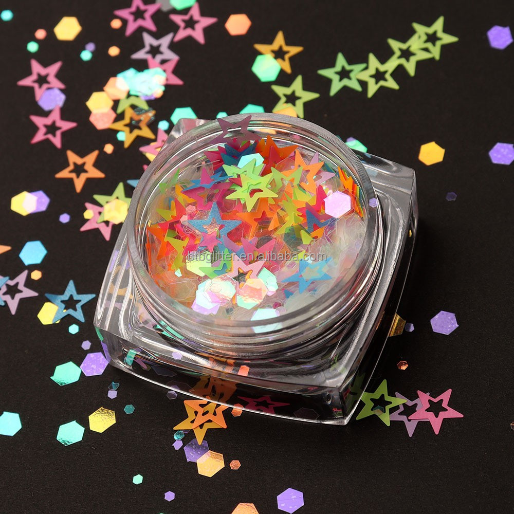 MOON Style YiWu ZY Polyester Chunky Hexagon Shaped Cosmetic Glitter for Fashionable Style