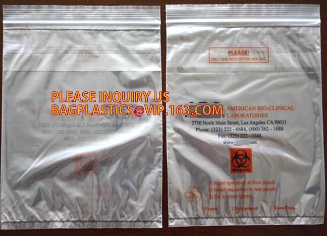 specimen envelopes zip lock bag/plastic medical specimen transport packaging bag for laboratory, package/PE transparent