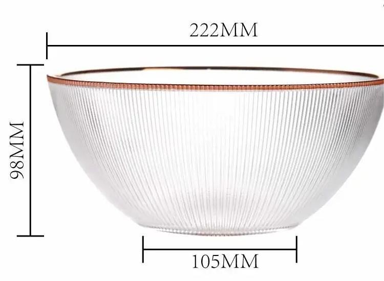 ODM Transparent Crystal Glass Fruit Bowls Dinnerware With Gold Rim