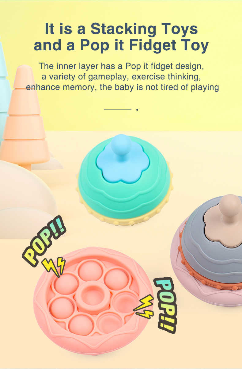 2 To 4 Years Old Baby Silicone Toys EN71 Silicone Stacking Blocks