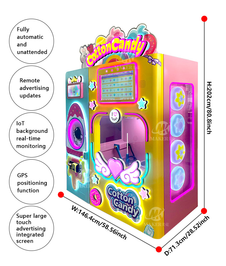 Professional Sweet Candy Cotton Vending Machine Commercial Automatic Intelligent Colorful Sugar Making Cotton Candy Mach
