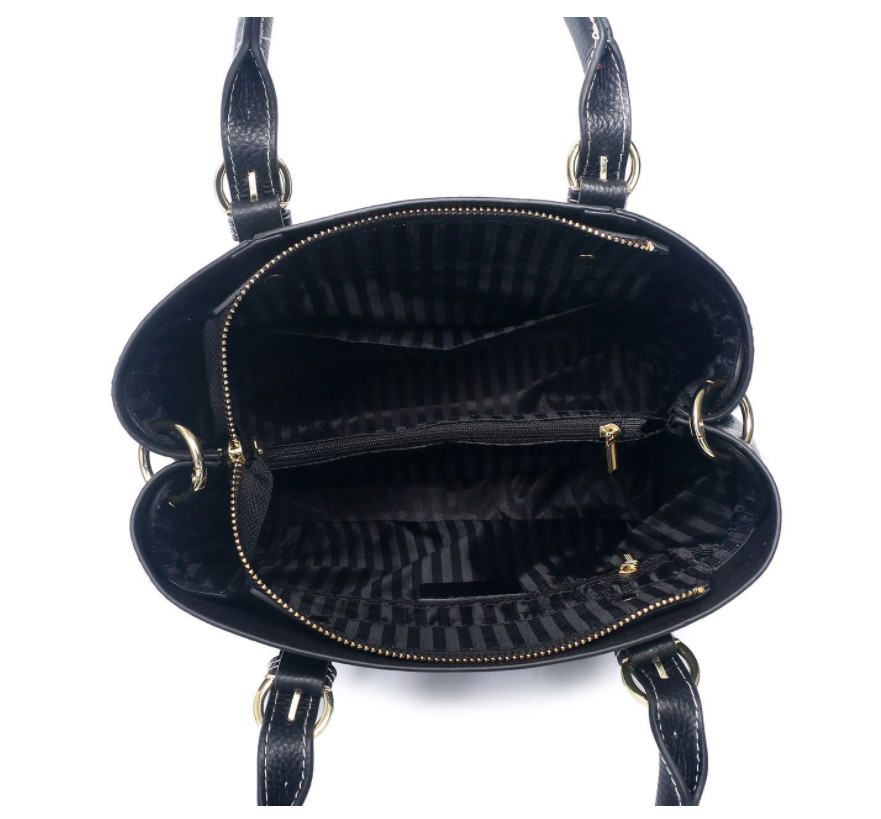 Black First Layer Cowhide Leather Tote Handbags ODM Zipper