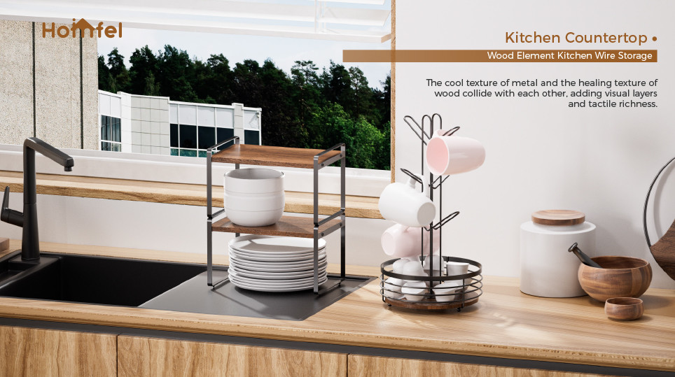 MDF Standing Type Wood Element Modern Design Household Multifunctional Stylish Metal Kitchen Organizer