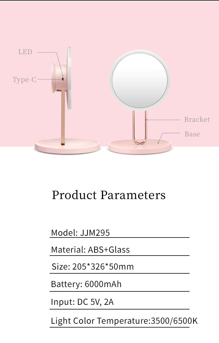 3 Color Temp 6000mAh 6500K Magnifying Makeup Mirror 840 Lux