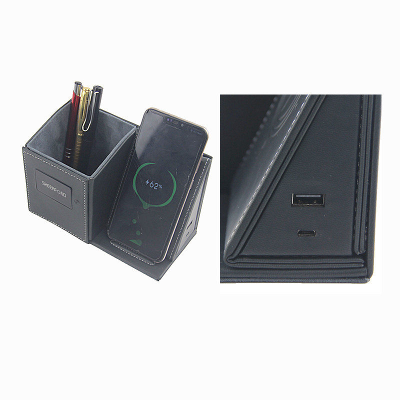 Reusable Wireless Phone Charger Pen Holder , Multiscene Leather Pencil Cup Holder