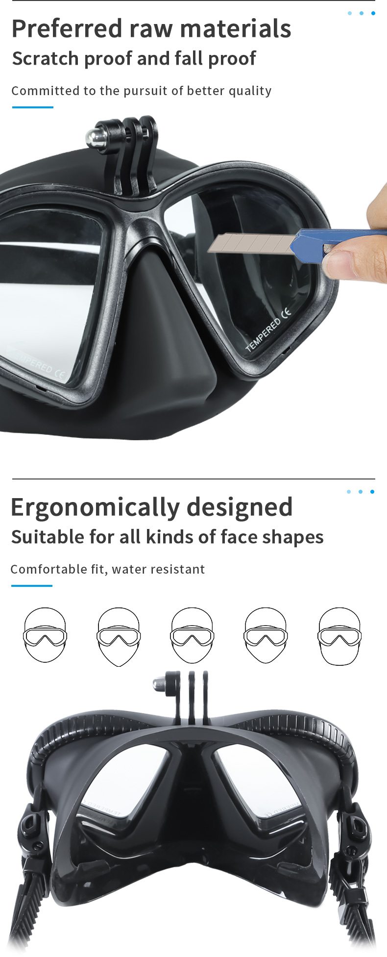 PC Frame Camera Mount Optical Scuba Mask For Underwater Diving