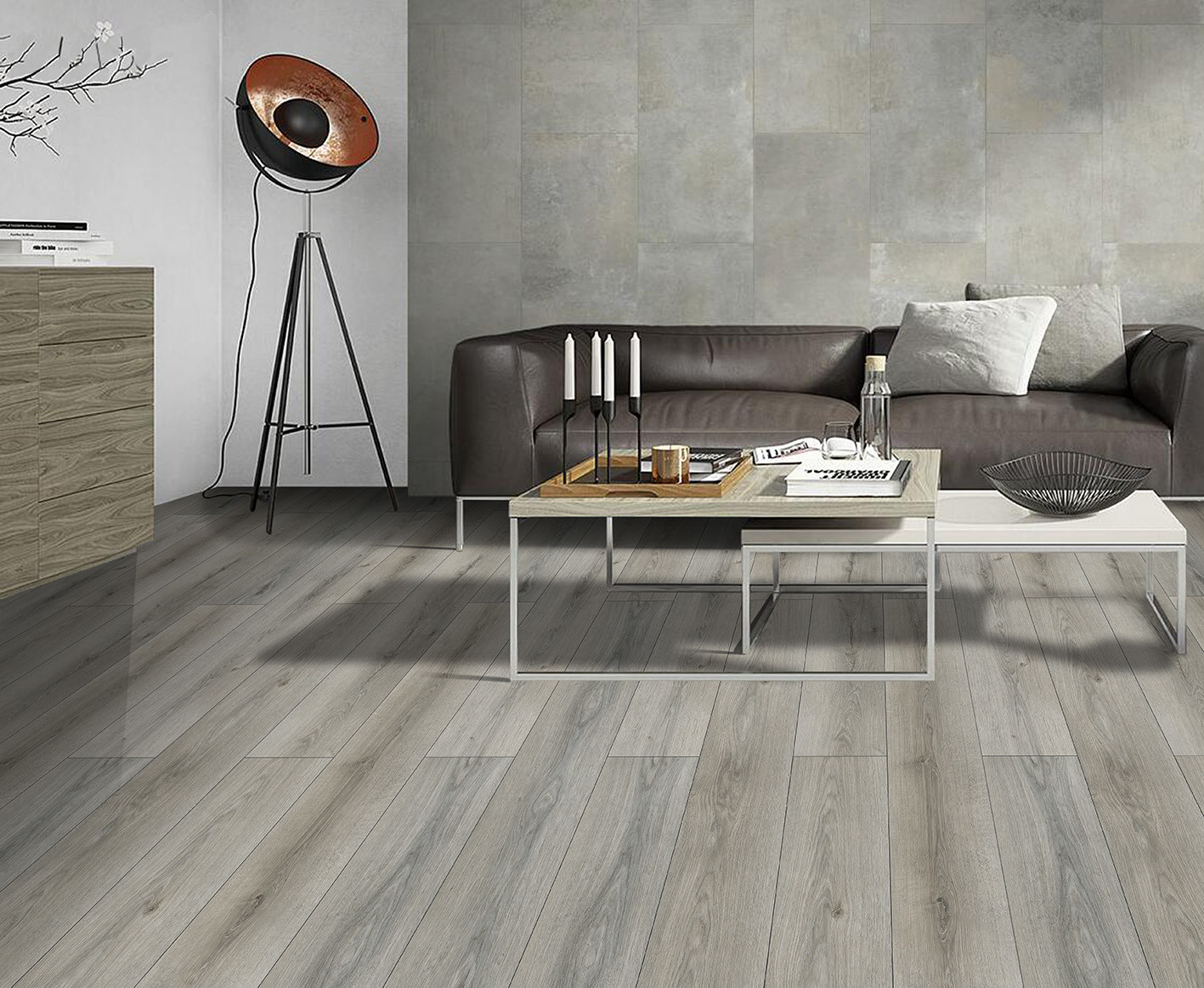 Wood Grain SPC Vinyl Flooring Planks Gray Brown Jump Non Glue GKBM DD-W82198-3
