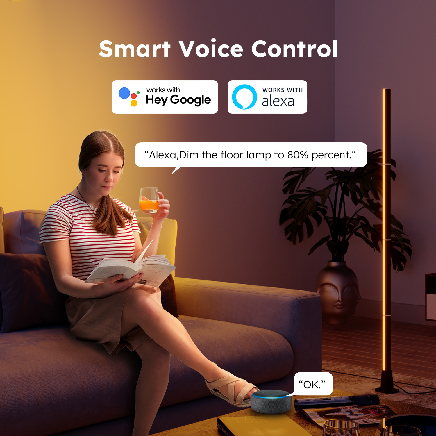 LED Corner Vertical Floor Lamps With Remote Control WiFi 2.4G 1.5M Height
