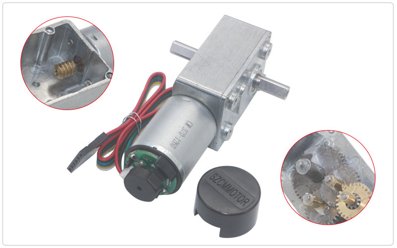 90rpm High Torque DC Worm Gear Motors 6V 12V With Dual Shaft Encoder