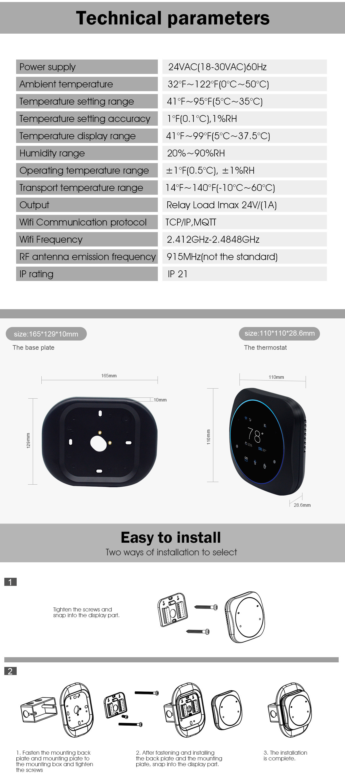 24VAC LED WiFi Smart Thermostat With Voice Control Electric Heat Thermostat