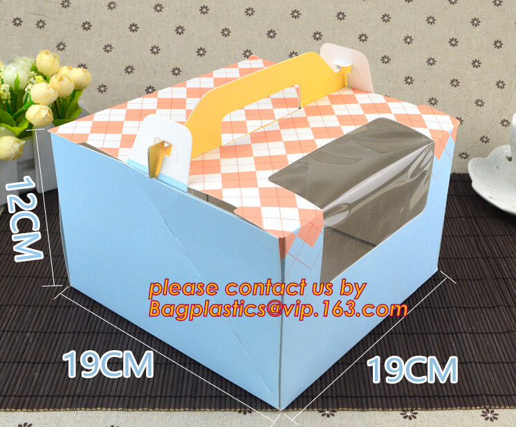 Wholesale custom Paper Cookies packing Cake Box with PVC window,Wholesale Plastic Square Birthday Wedding Packaging Clea