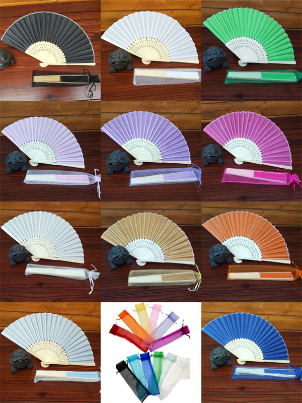 Rib Fabric Bamboo Small Folding Hand Fan Custom Logo Multicolor