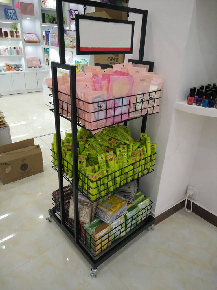 Customized Gift Display Stand Wire Mesh Display Rack For Grocery Double Sided