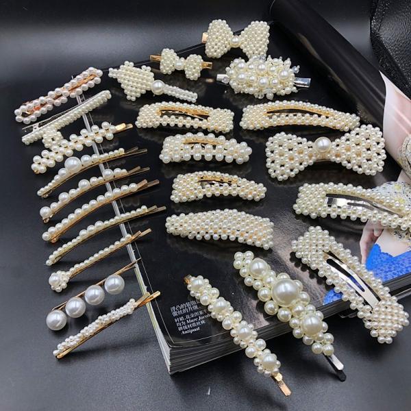 Handmade Pearls Decorative Hair Clips Pin For Makeup Geometric Flower Barrettes