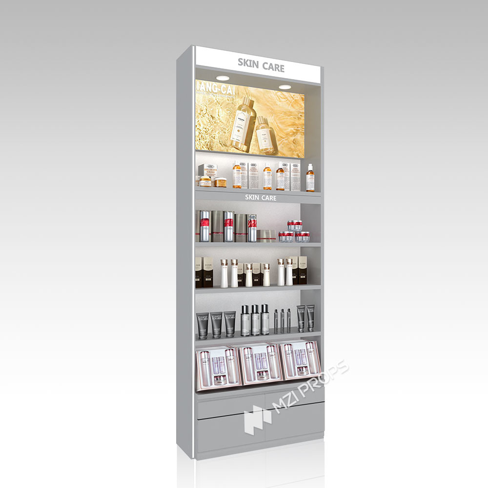 YHeS-P1 Recessed Structure Skincare Display Cabinet with Milk White LED Tubes