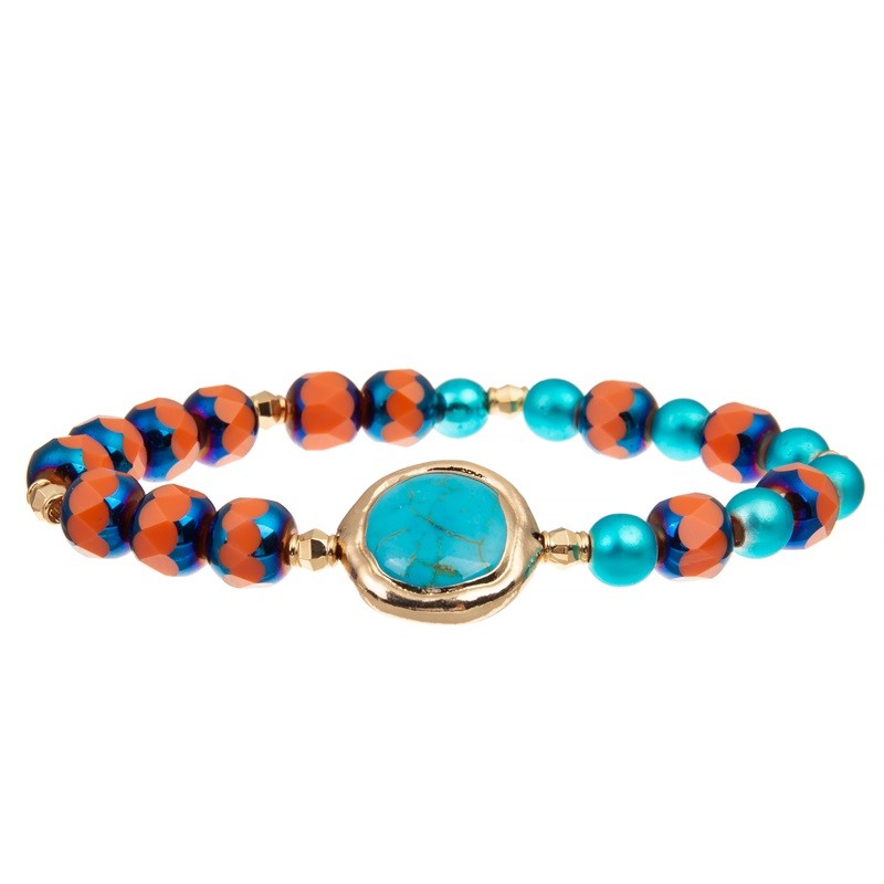 Irregularity Blue Turquoise Stretchy Crystal Bracelets With Magnetic Button