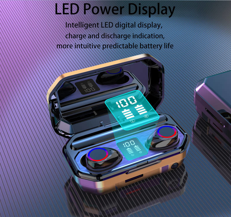 Running Earphones Noise Cancelling Wireless Earbuds Power Bank Flashlight