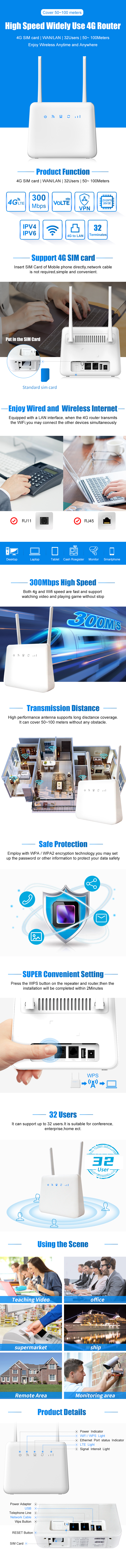 LTE FDD CAT4 150Mbps VPN Firewall 4G LTE Wireless Funtion Router With RJ11 Port
