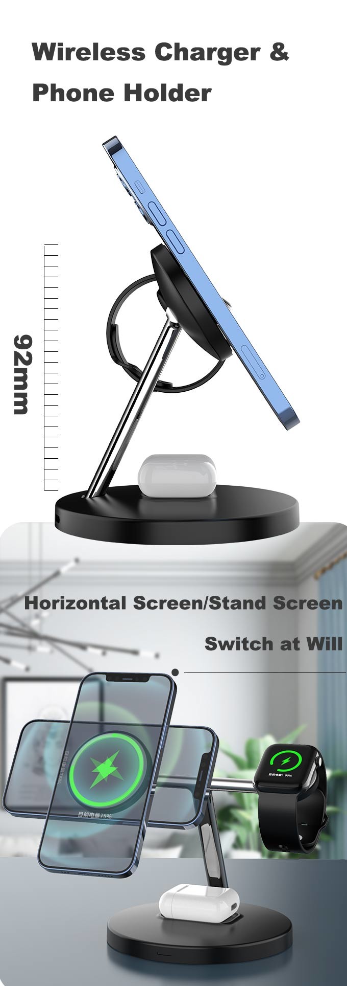 ABS Qi Multi Function Wireless Charger For Iphone 12 Mini Airpods