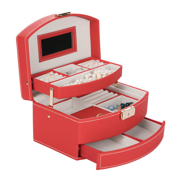 Free sample Lockable Leather Jewelry Case Organizer Box PU leather jewelry storage box