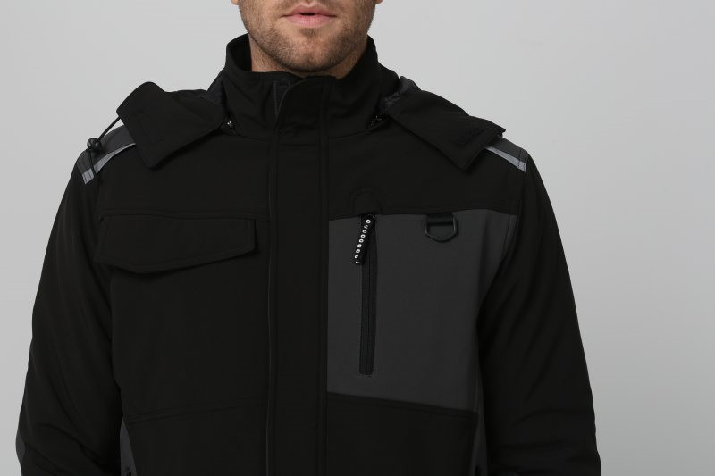 96% Polyester 4% Spandex Black Soft Shell Jacket , 320gsm Mens Winter Work Clothes