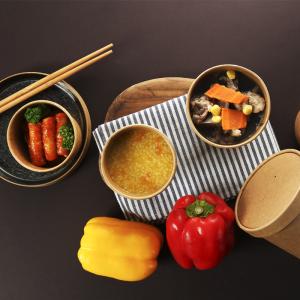  kraft pipple paper bowl with lid kraft paper ice cream cups deep paper bowls container Manufactures