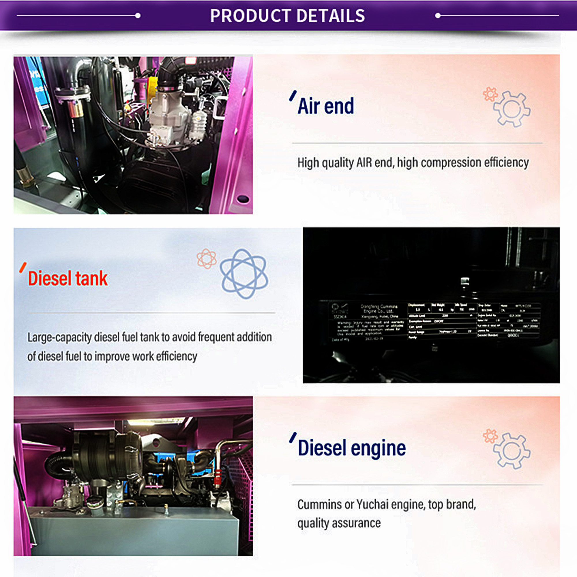 Crawler Screw Air Compressor Machine Mining Diesel Engine Rotary Screw Air Compressor