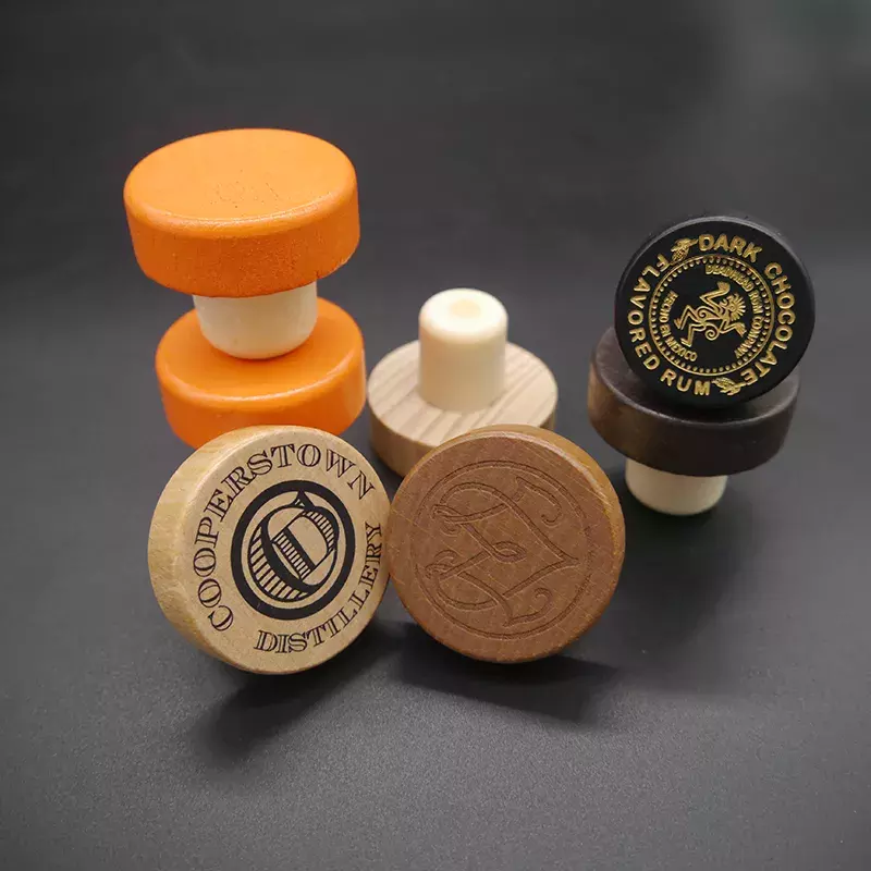 Engraved Logo Wood Bar Top Cork Synthetic Glass Bottle Stopper for Liquor and Cosmetics