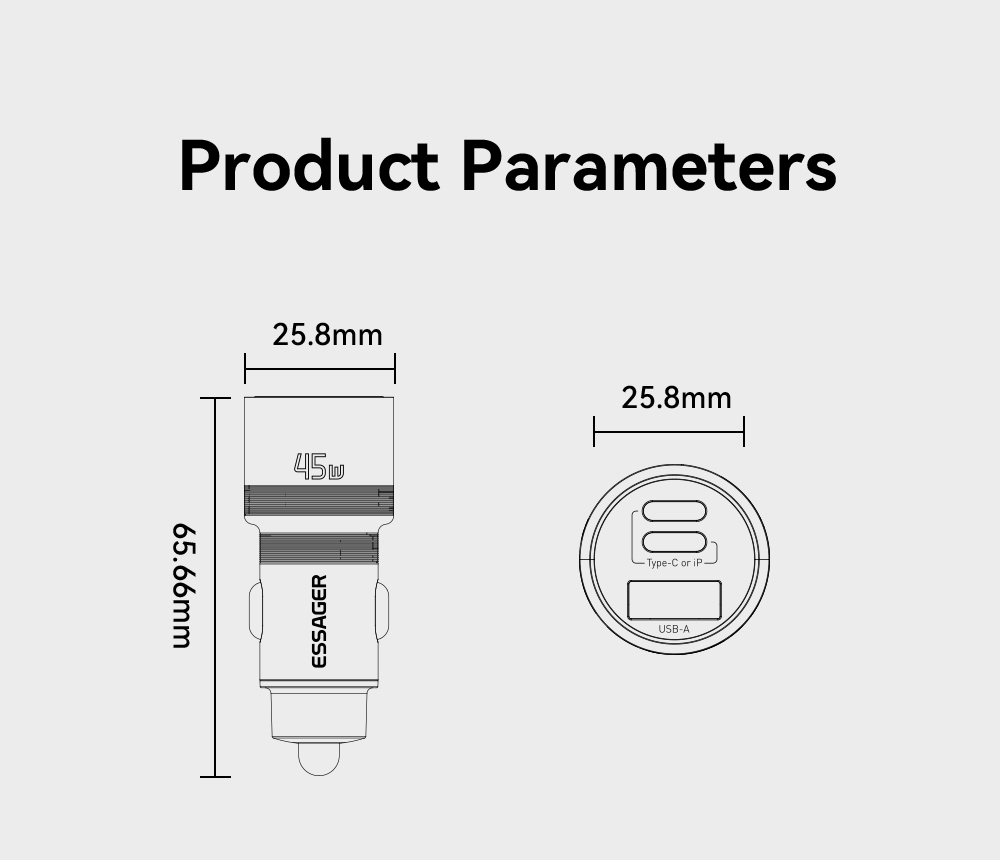 ESSAGER ES-CC14 Series 3 Ports 45W USB L USB C Type C Fast Car Charger