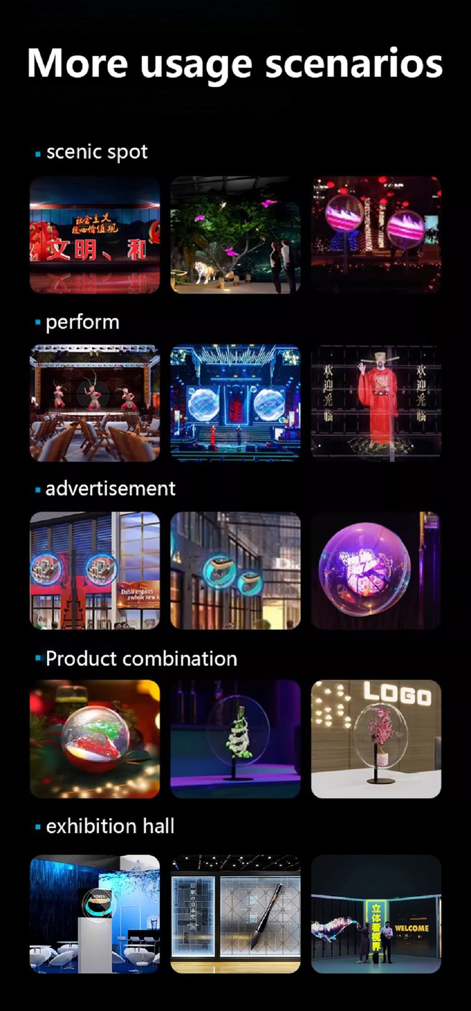 3D Holographic Display Indoor / Outdoor 3D Hologram Light Fan Computer Interactive HDMI New Technology 80cm 1280 LED