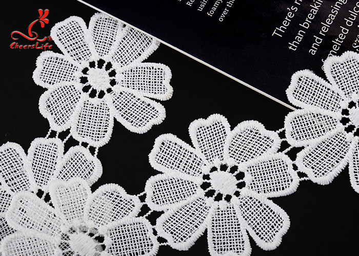 Cheerslife New Arrival 5.3Cm Chemical Guipure Flower Water Soluble Embroidery Milk Yarn White Lace Trim Ribbon
