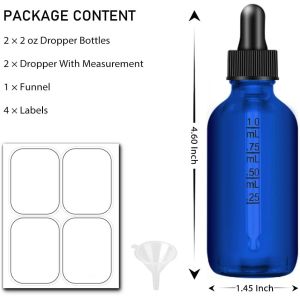 Dropper Bottle 2 Oz, Glass Eye Dropper Bottles For Essential Oils With Labels