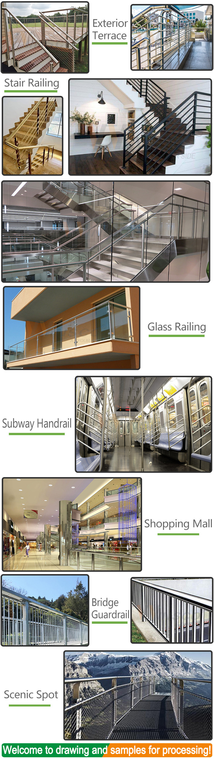201 304 316 Grade Stainless Steel Inox Guardrail Accept Customization