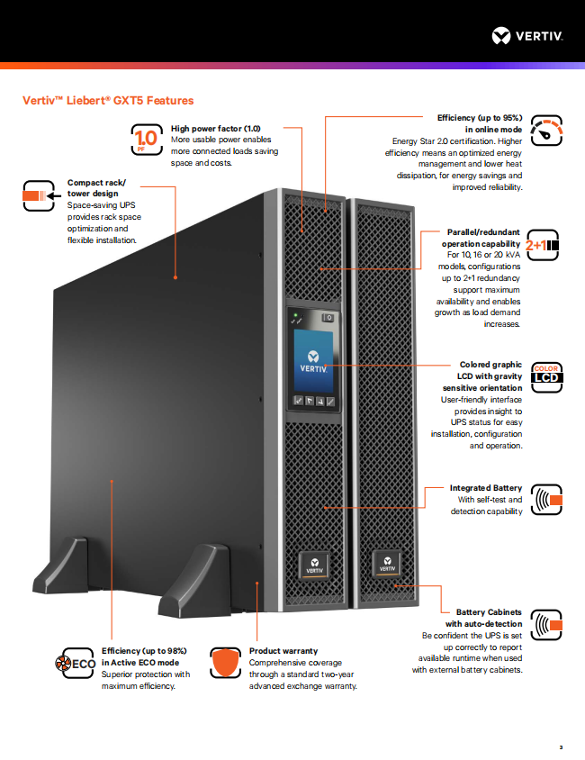 Rated frequency 40-70Hz Vertiv Liebert GXT5-10KIRT5UXL 10KVA On-line UPS for Data Center