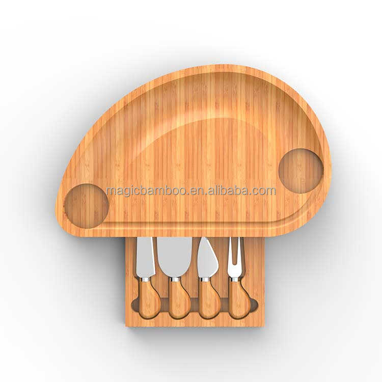 Semicircle Conch Shape Bamboo Cheese Cutting Board and Knife Set for Customized Designs