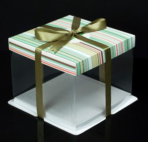 Wholesale custom Paper Cookies packing Cake Box with PVC window,Wholesale Plastic Square Birthday Wedding Packaging Clea