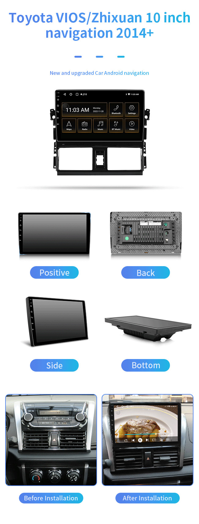 4 Core 10 Inch Touch Screen Radio Navigation System For Toyota VlOS / Zhixuan 2014+