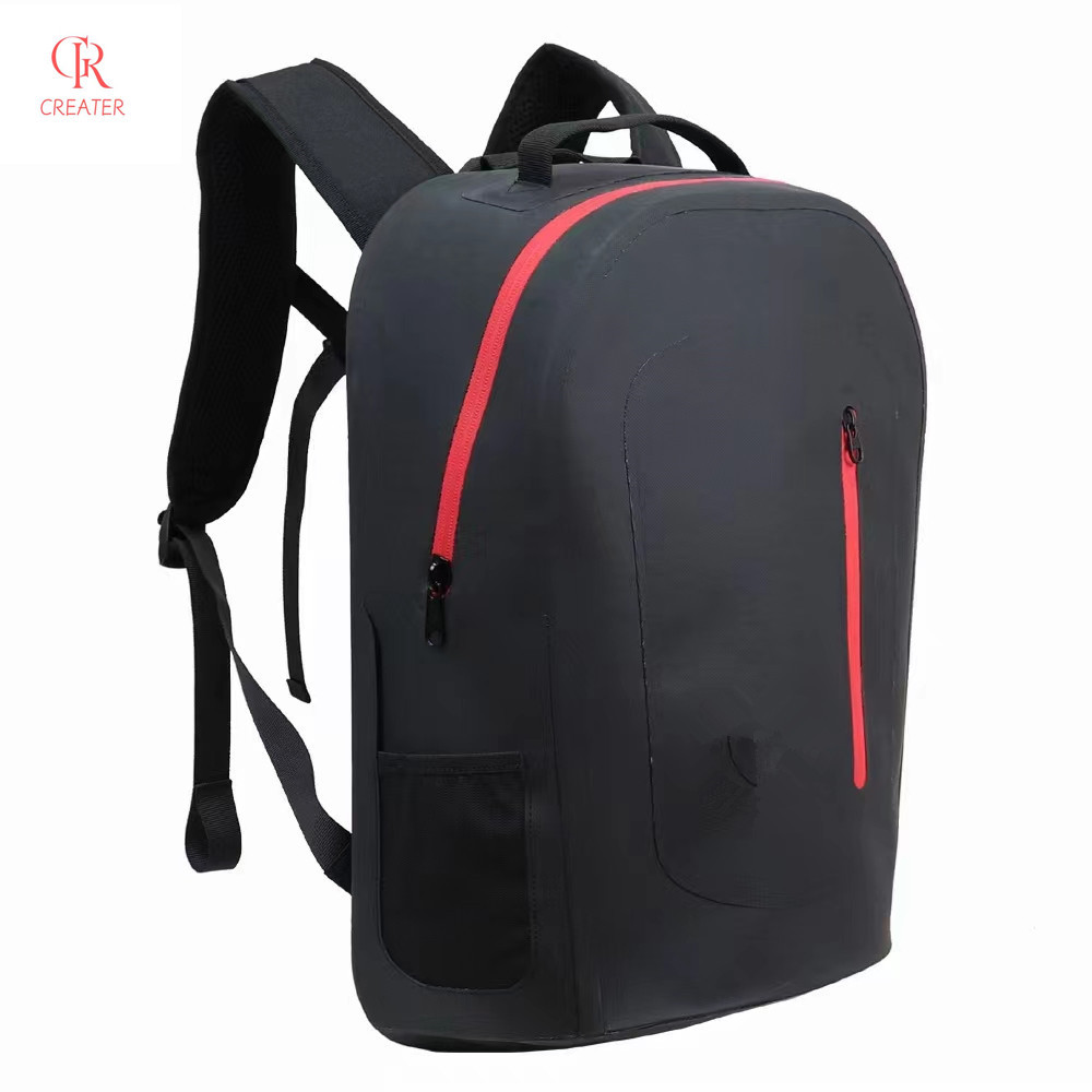 Black Polyester Insulated waterproof backpack without sewing stiching