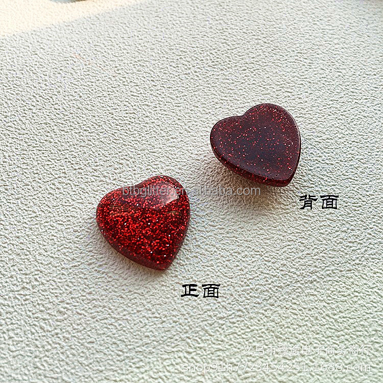 Colorful Pink Flatback Mini Glitter Resin Heart for Craft Kids Gift