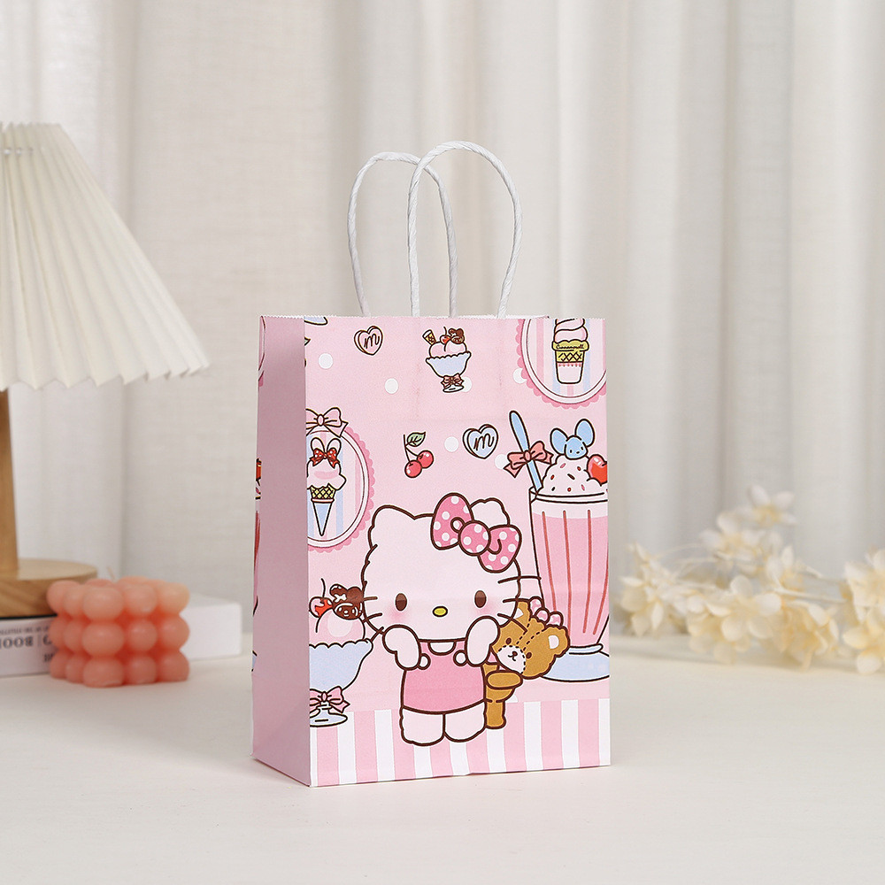 Cute Cartoon Kitty Cat Gift Bags Party Shop Printed Hand-Held Kraft Paper Bags