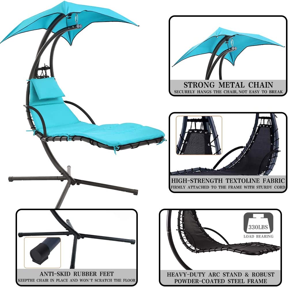 Relaxation at Its Best Hanging Chaise Lounger Chair with Canopy and Arc Stand