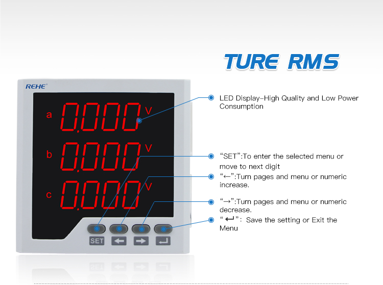 High quality 96*96mm True RMS Three Phase Digital LED Display Full-Screen Multi-function Meter