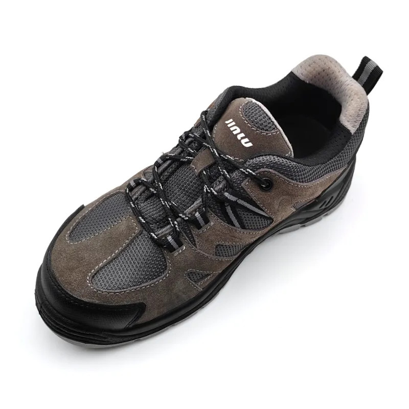 Suede Leather Breathable Mesh Work Shoes Anti Puncture Mens Athletic Slip On Shoes