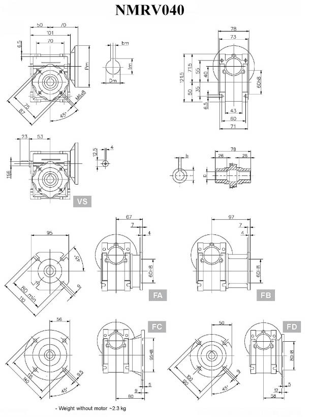 Nmrv Small Worm Gear Reducer Rv40 With Aluminum Alloy Casting Shell